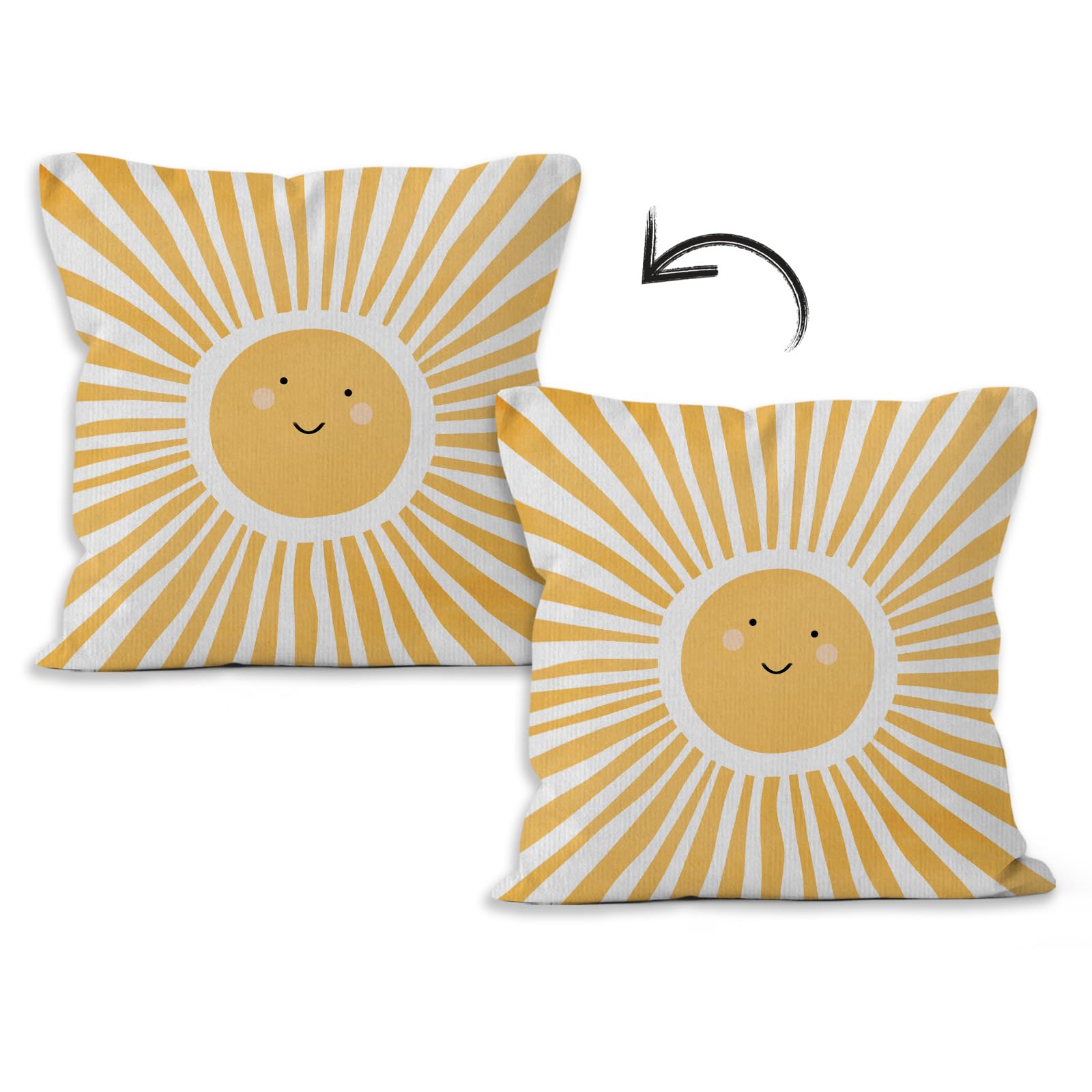 Yellow Boho Sun Throw Pillow Covers 18x18, Sunshine Decor Pillow Cases Gifts for Playroom Classroom Nursery Kids Room Bedroom, Bohemian Sun Decorative Square Pillowcases for Couch Bed Sofa