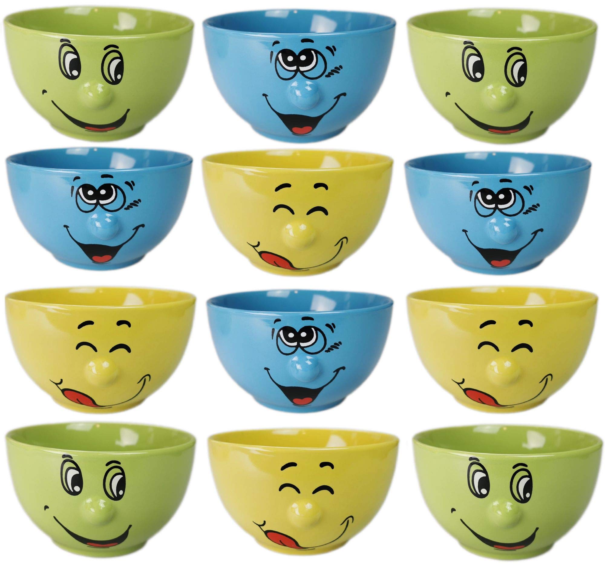 Ingbertson Zwinkerli Becher & Schalen Set – Keramik/Porzellan – Kaffeebecher 350 ml, Müslischale 500 ml oder Set – zufällige Farbe – für Kaffee, Tee, Müsli, Dessert (12 Müslischalen)