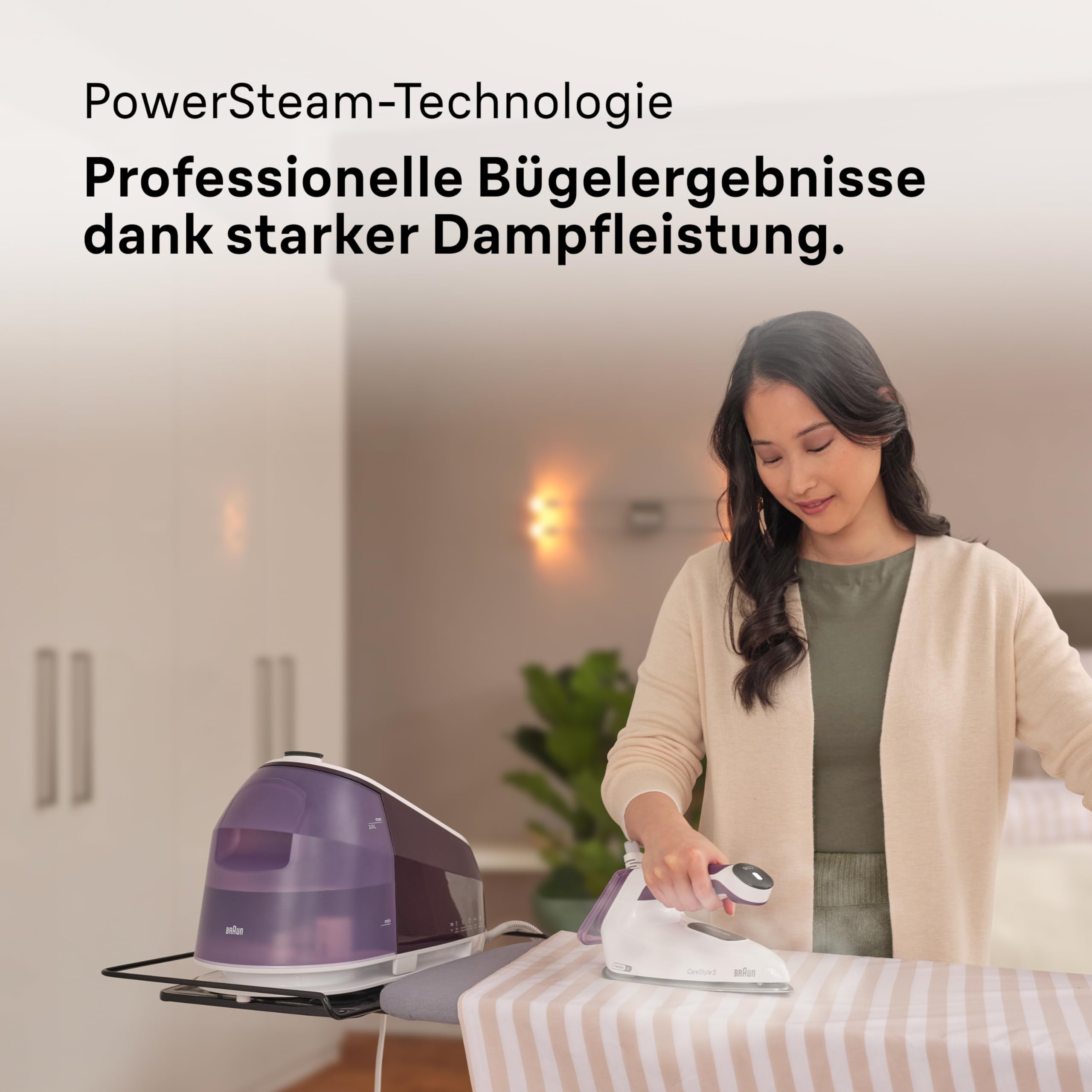 Braun CareStyle 5 IS5247VI Dampfbügeleisen mit FreeGlide-Technologie 3D, 145 g/min Dampf, schnelles Aufheizen, iCare-Modus, vertikales Bügeln, abnehmbarer 2-L-Tank, 2400 W, Violett
