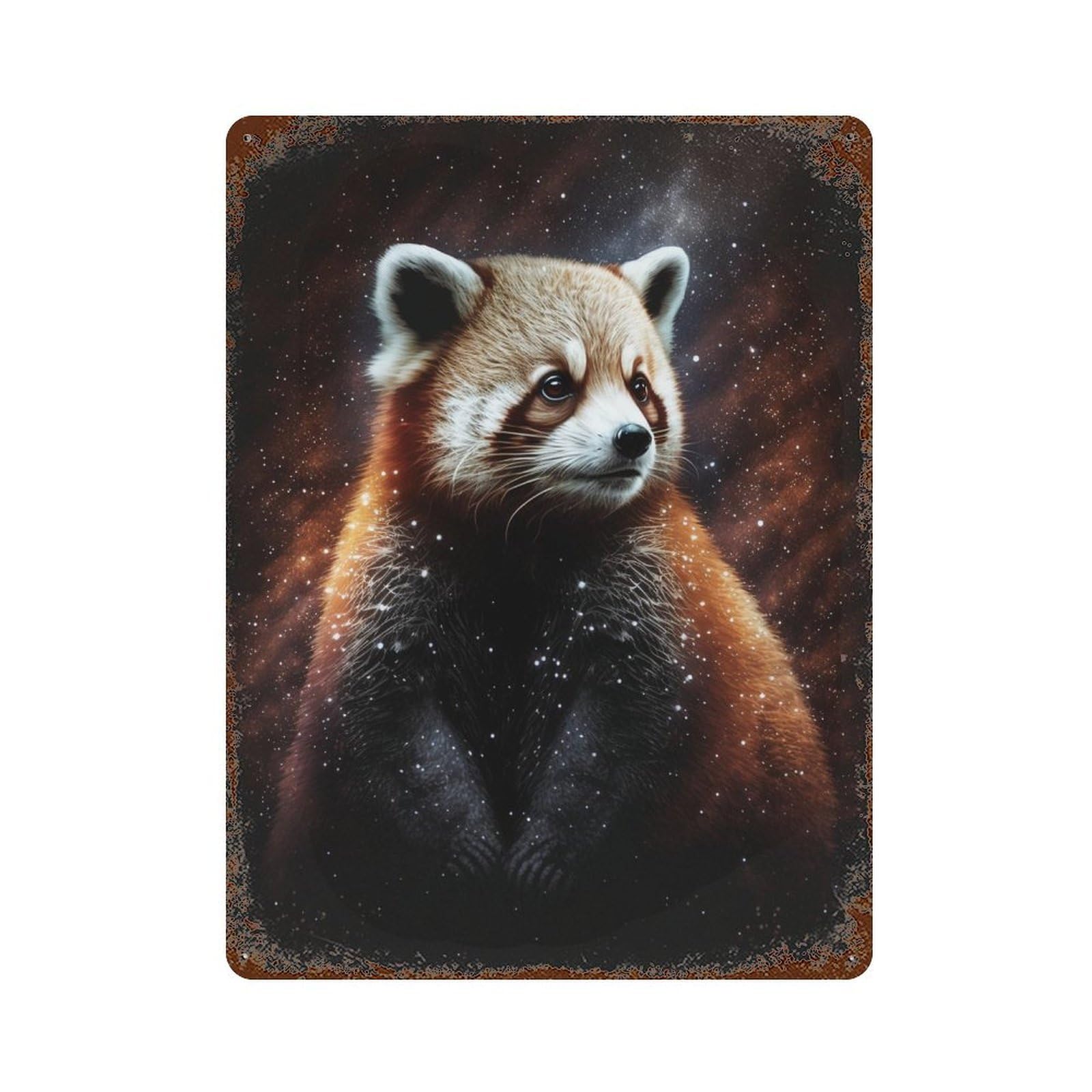 Red Panda Galaxy Portrait 15.7"x11.8" Aged Metal Wall Plaque, Vintage Wall Decor for Basement, Hobby Room And Garage Decor