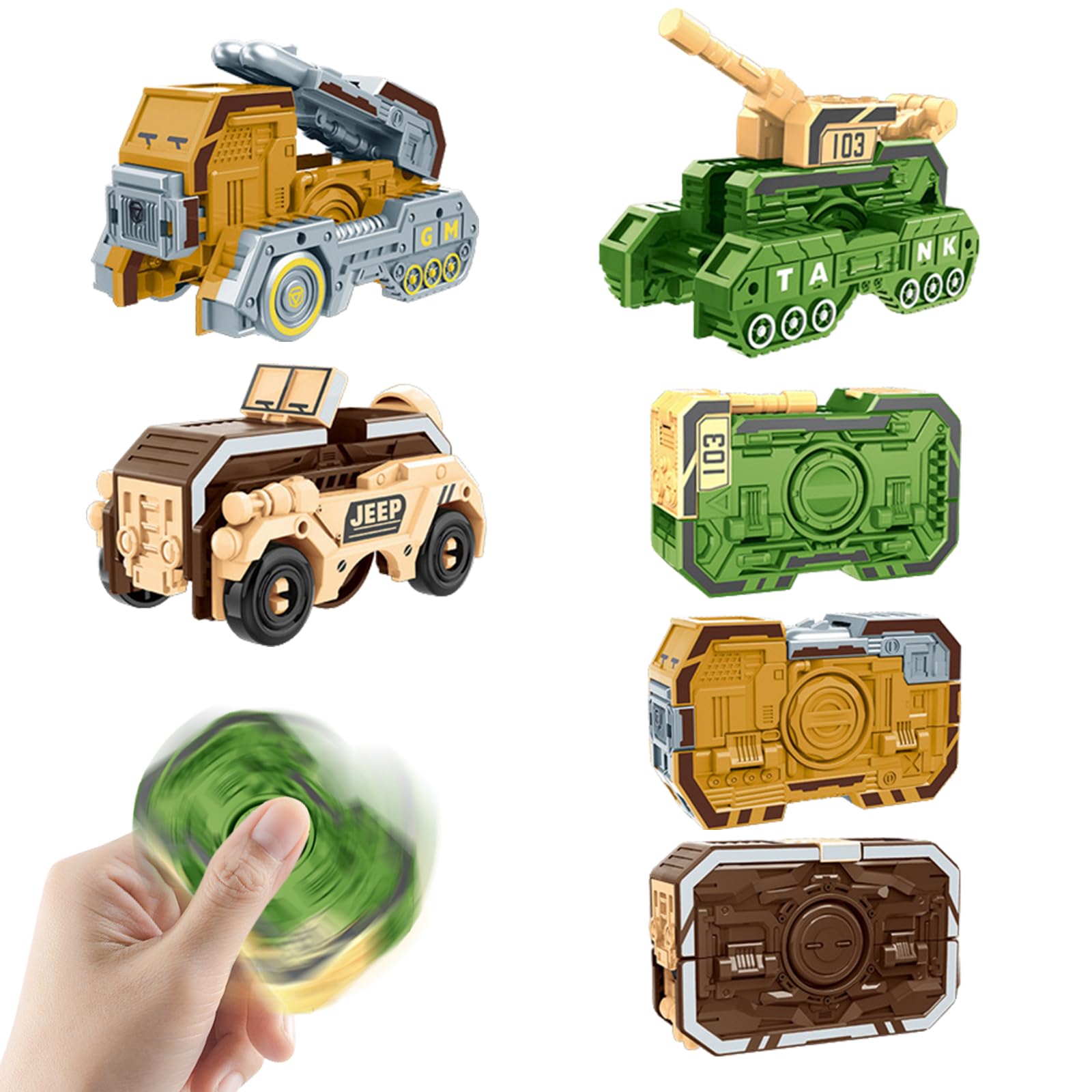DiiWmme Transformable Fidget Spinner Toys for Kids Adults, Deformable Armored Car Vehicle Finger Gyro, Stress Relief Sensory Spin Top, Party Bag Fillers, Birthday Classroom Prize Gifts (3Pack B)