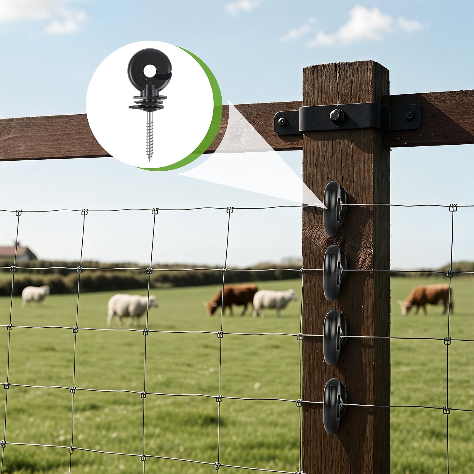 200 Pièces Isolateurs Annulaires pour Clôture Électrique, Isolateurs pour Clôture de Pâturage avec Clé à Douille, Poteaux Annulaires Isolateurs à Visser pour Cordes, Fils et Brins (200)