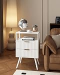 JOONEE Nightstand,Modern Bedside Table with 2 Storage Drawer and Open Wood Shelf, for Bedroom and Small Spaces,Night Stand with Solid Wood Legs (White)