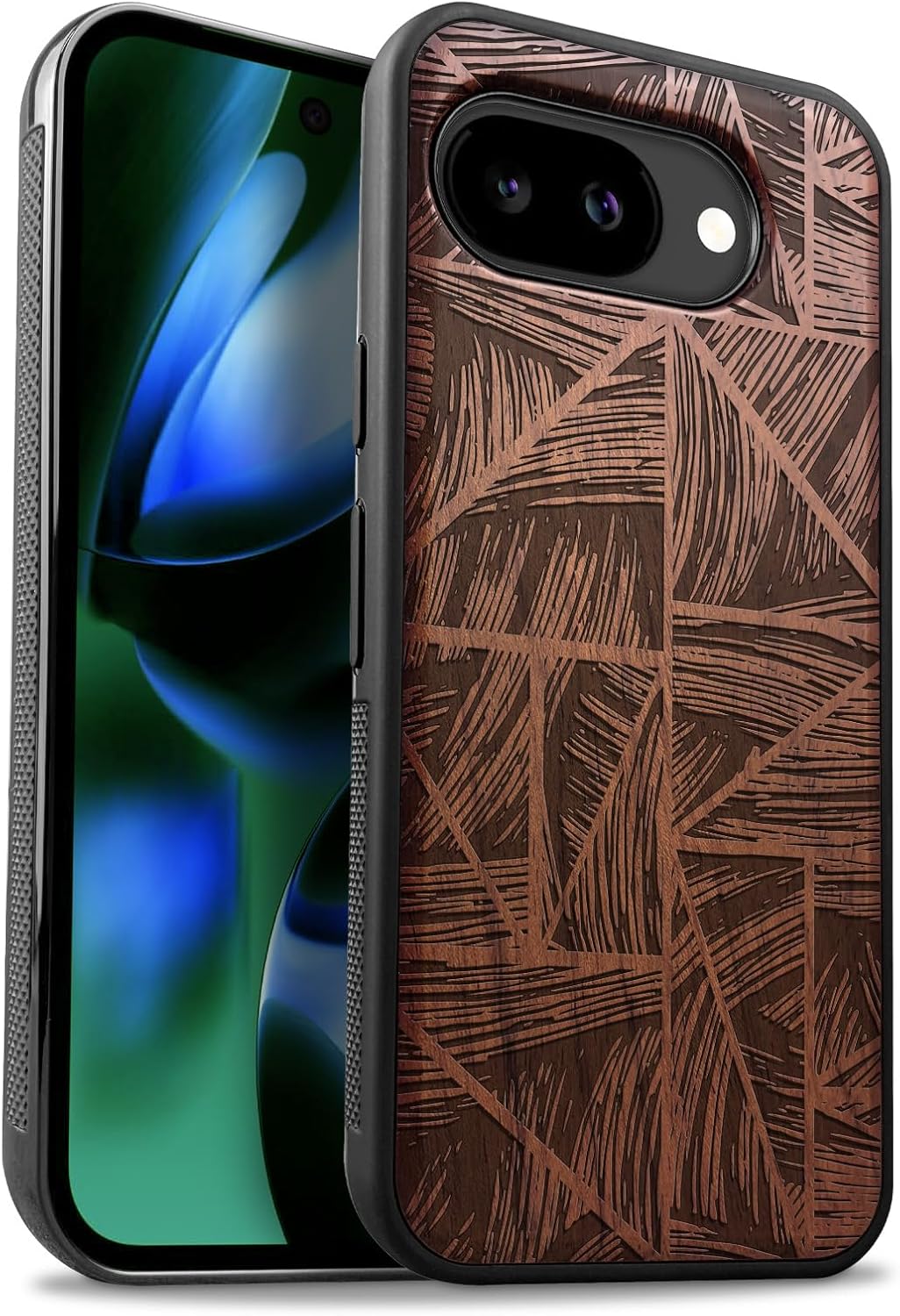 Carveit Magnetic Wooden Case for Google Pixel 10a Case, Wood Artisan Engraved & Soft TPU Shockproof Cover, Compatible with MagSafe Wireless Chargers (Bountiful Blooms) Walnut