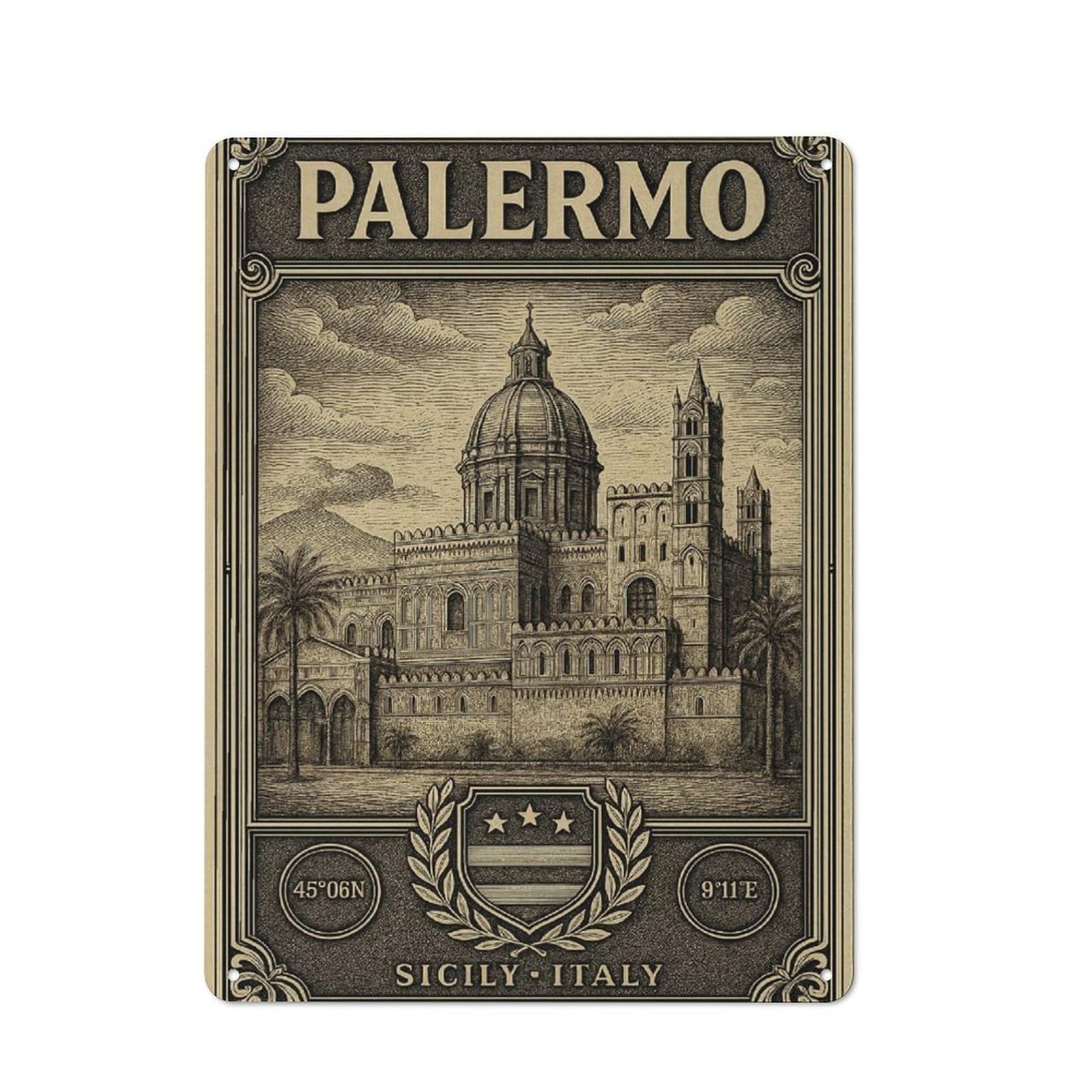 Junmoney Style-19 Palermo Sicily Italy Vintage Travel Tin Wall Sign 40X30cm, Loft Style Industrial Wall Decor For Loft, Studio, Office Or Creative Room