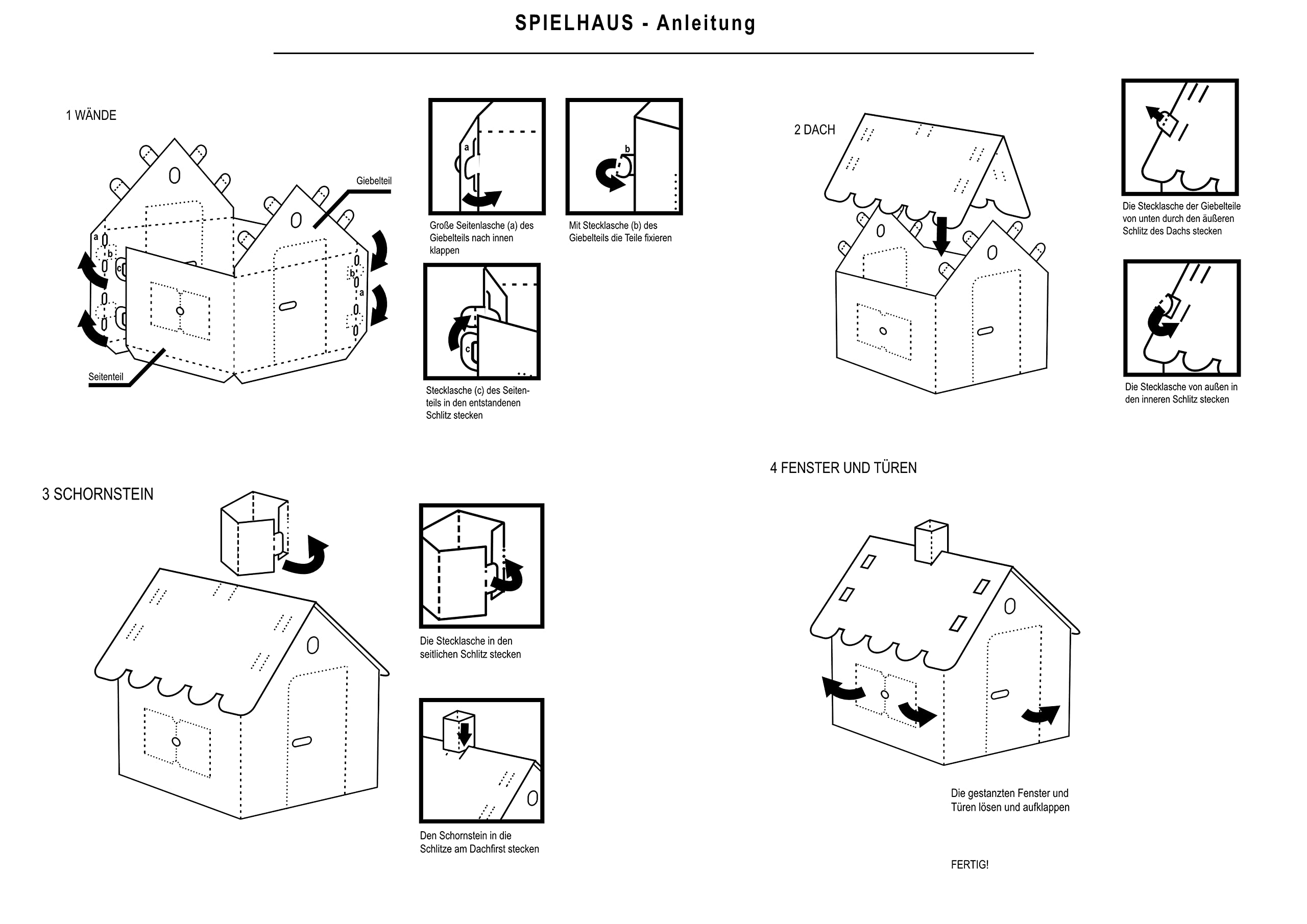 karton-billiger Spielhaus aus Pappe - Wellpappe XXL Pappspielhaus Spielhaus Kinder 1m (Höhe) x 0,97m (Breite) x 0,94m (Länge)