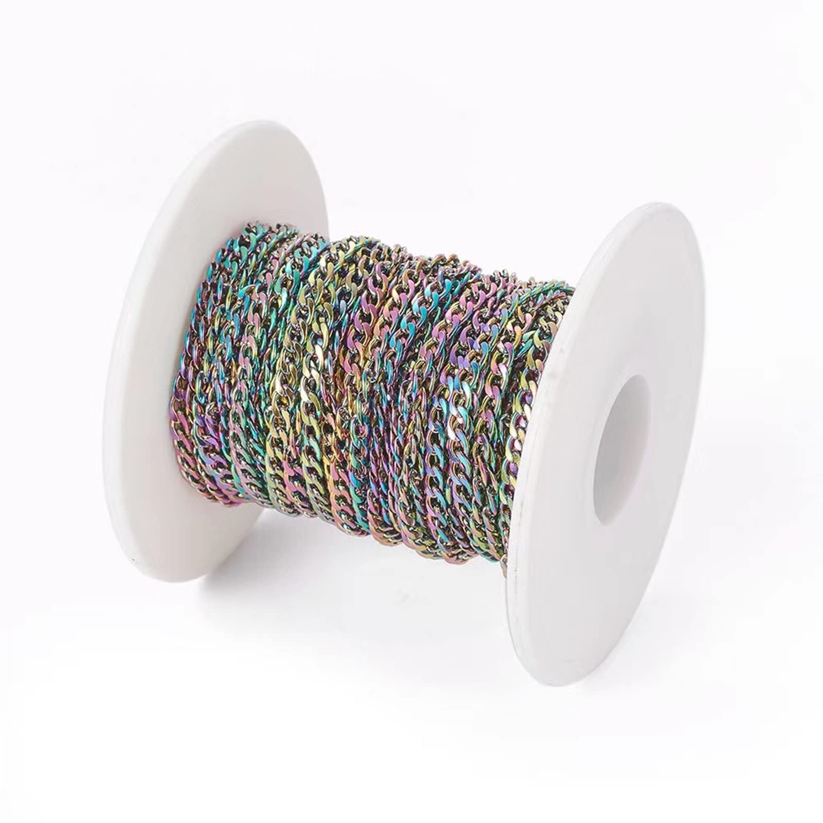 Łańcuch pancerka ze stali nierdzewnej 32,8 m, kolorowy, niespawane, skręcone ogniwa, krzyżowy łańcuszek kablowy ze szpulą, 3 x 4,5 mm, do biżuterii, wisiorka, naszyjnika, tworzenia bransoletek