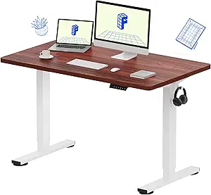 FLEXISPOT EN1 One Piece Standing Desk 48 x 24 Inch Electric Adjustable Height Desk for Home Office and Computer Workstation (White Frame + 48" Mahogany Top, 2 Packages)