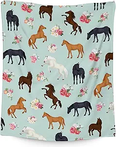 Mercuryelf Horse Blanket Gift - 40x50 Inches Aesthetic Throw Blankets for Kids - Mint Green Soft, Fuzzy & Warm Throws for Travel, Office