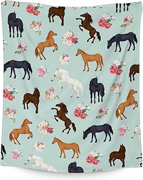 Mercuryelf Horse Blanket Gift - 40x50 Inches Aesthetic Throw Blankets for Kids - Mint Green Soft, Fuzzy & Warm Throws for Travel, Office