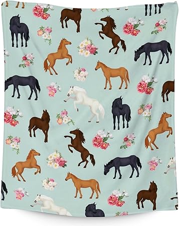 Mercuryelf Horse Blanket Gift - 40x50 Inches Aesthetic Throw Blankets for Kids - Mint Green Soft, Fuzzy & Warm Throws for Travel, Office