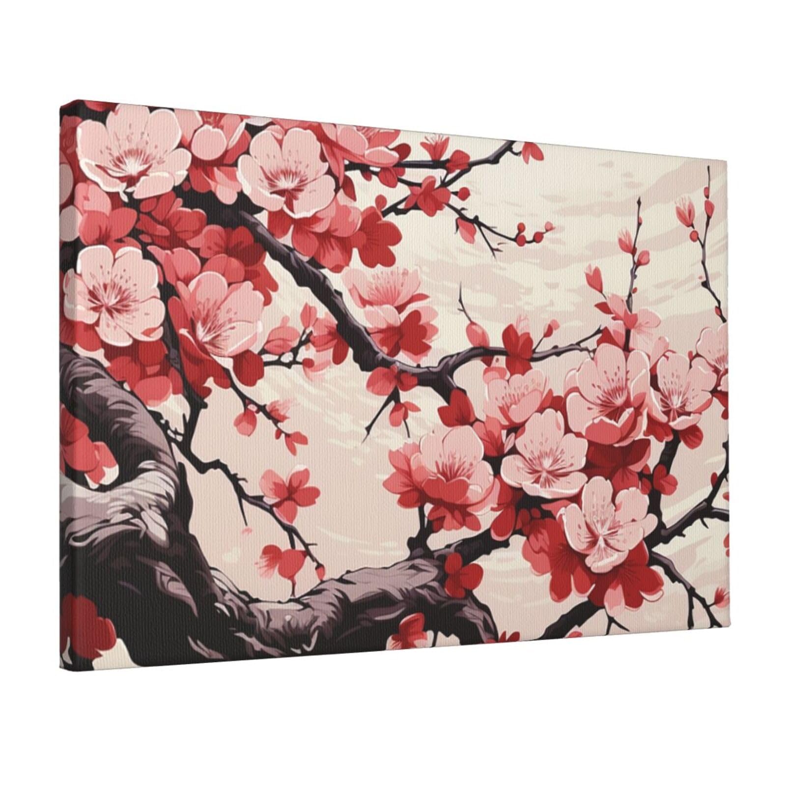 KLOPH Japanese Floral Cherry Blossom Canvas Wall Art for Living Room 12"x18" Modern Artwork Painting for Bathroom Hanging Canvas Prints Aesthetic Wallart for Bedroom Kitchen Office Wall Decor