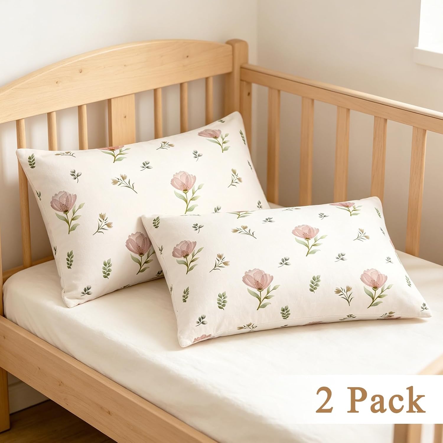 SWESEN 2 Pcak Toddler Pillow Case, 13x18 Toddler Pillowcase for Baby Girls, Soft Travel Pillow Case Cover with Envelope Closure, Floral (Pillowcase Only)