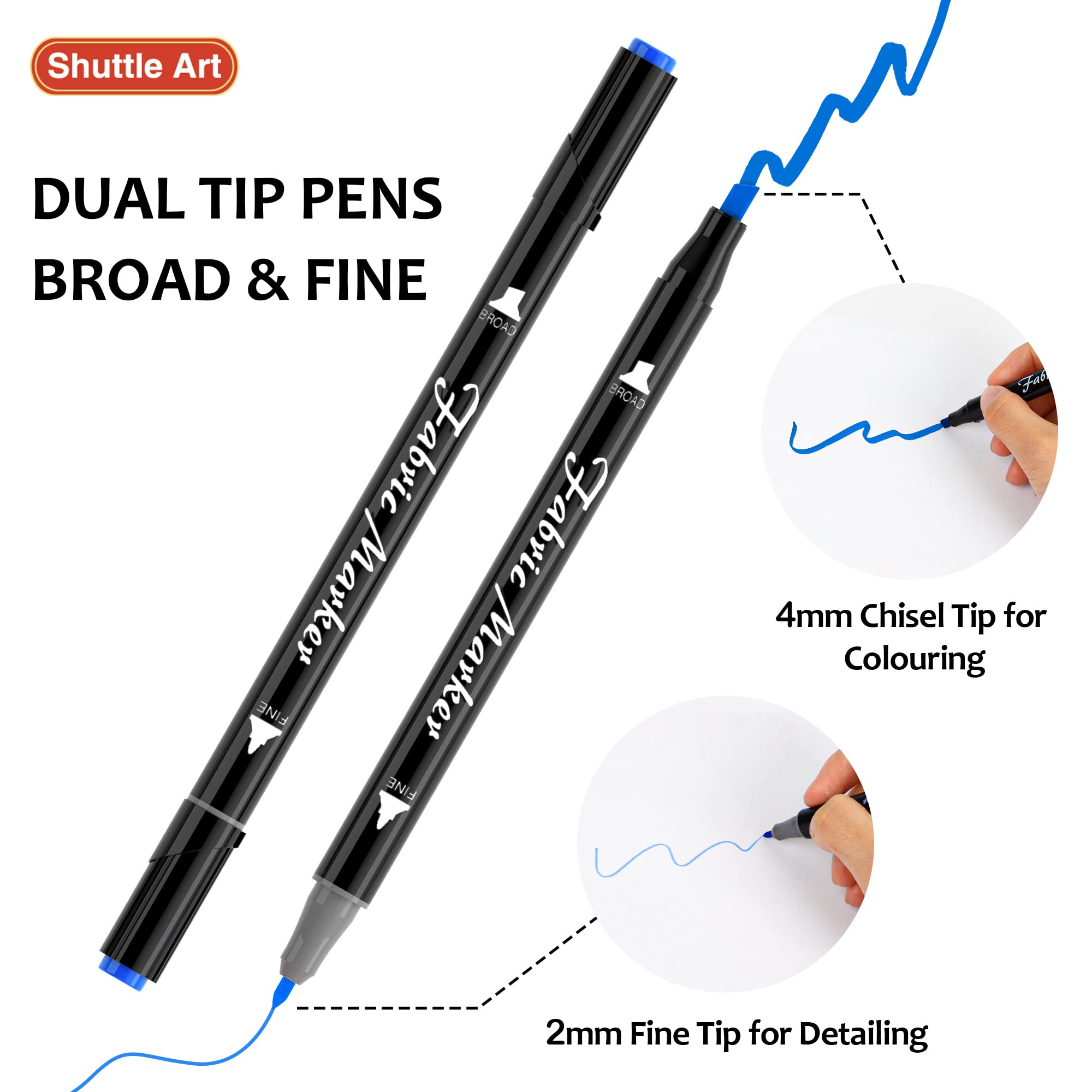 Shuttle Art Dual Tip Fabric Markers, 30 Colors Permanent No Bleed Pens for T-Shirts Sneakers, Non-Toxic & Child Safe for Kids Adult Painting Writing - Image 2
