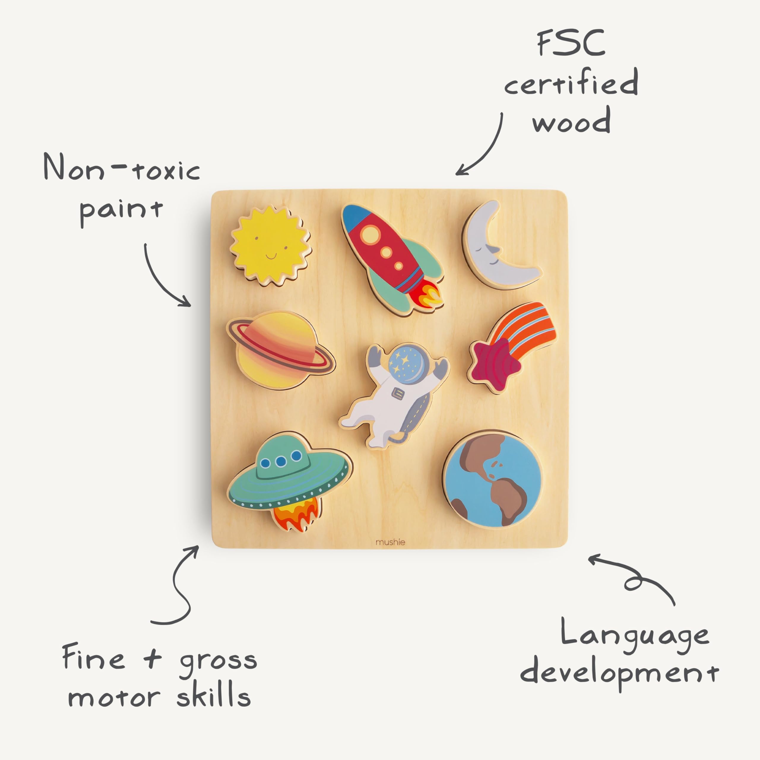 mushie Wooden Space Puzzle | for Kids 3 Years+ | Preschool Educational & Toddler Montessori Toys (6 pcs) - Image 2