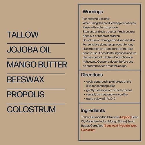 Miniatura 2 de Sky and Sol Crema Todo en Uno  100% Sebo de Res Alimentado con Pasto Hidratante para Cara y Cuerpo  Cuidado de la Piel Día y Noche  Ingredientes