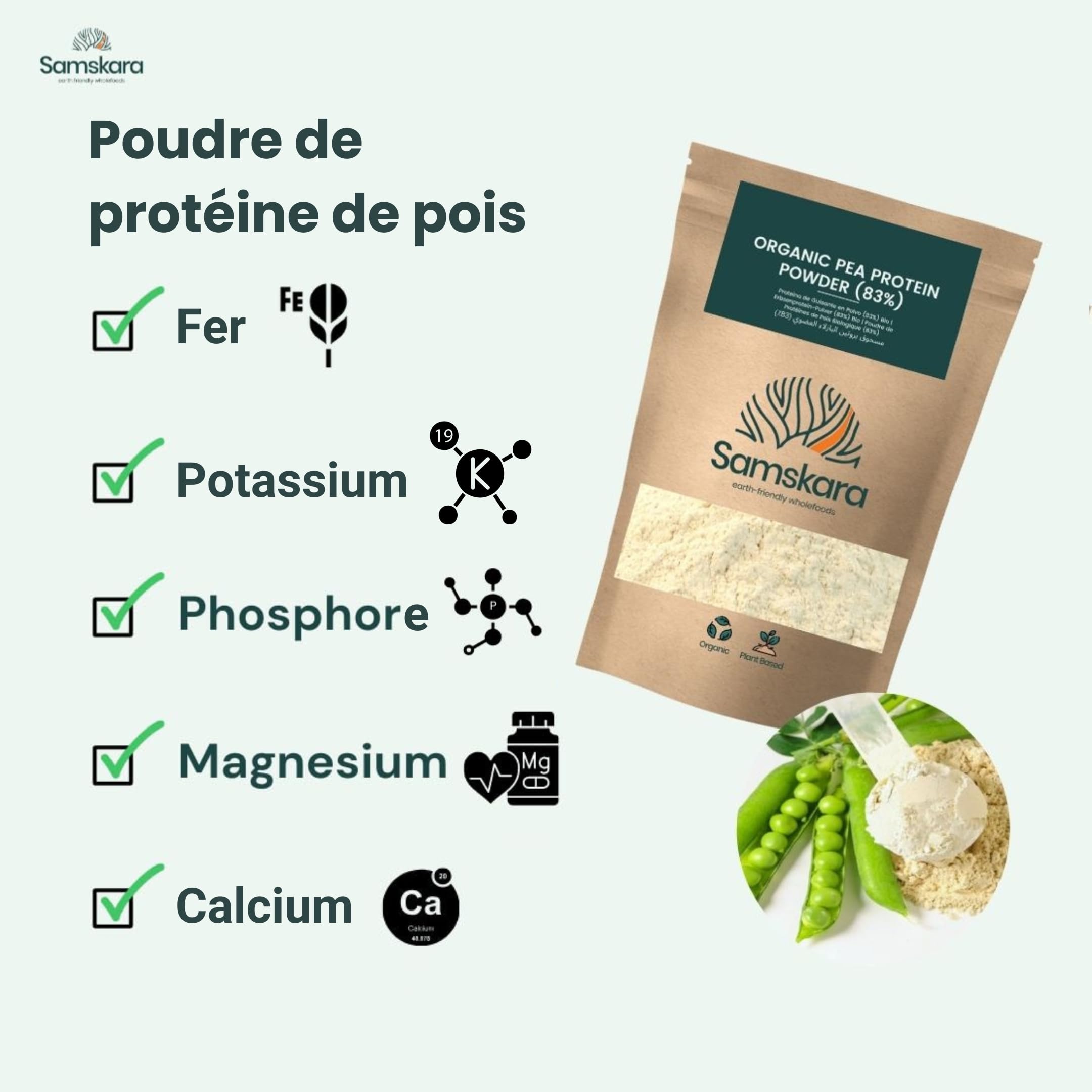 Protéine de Pois Bio Fermentée et Hydrolysée (83%) | Perte de Poids, Musculation, Énergie, Concentration & Digestion Facile | Protéine Végétale Texture Soyeuse, Sans Lactose (1 kg) | Samskara
