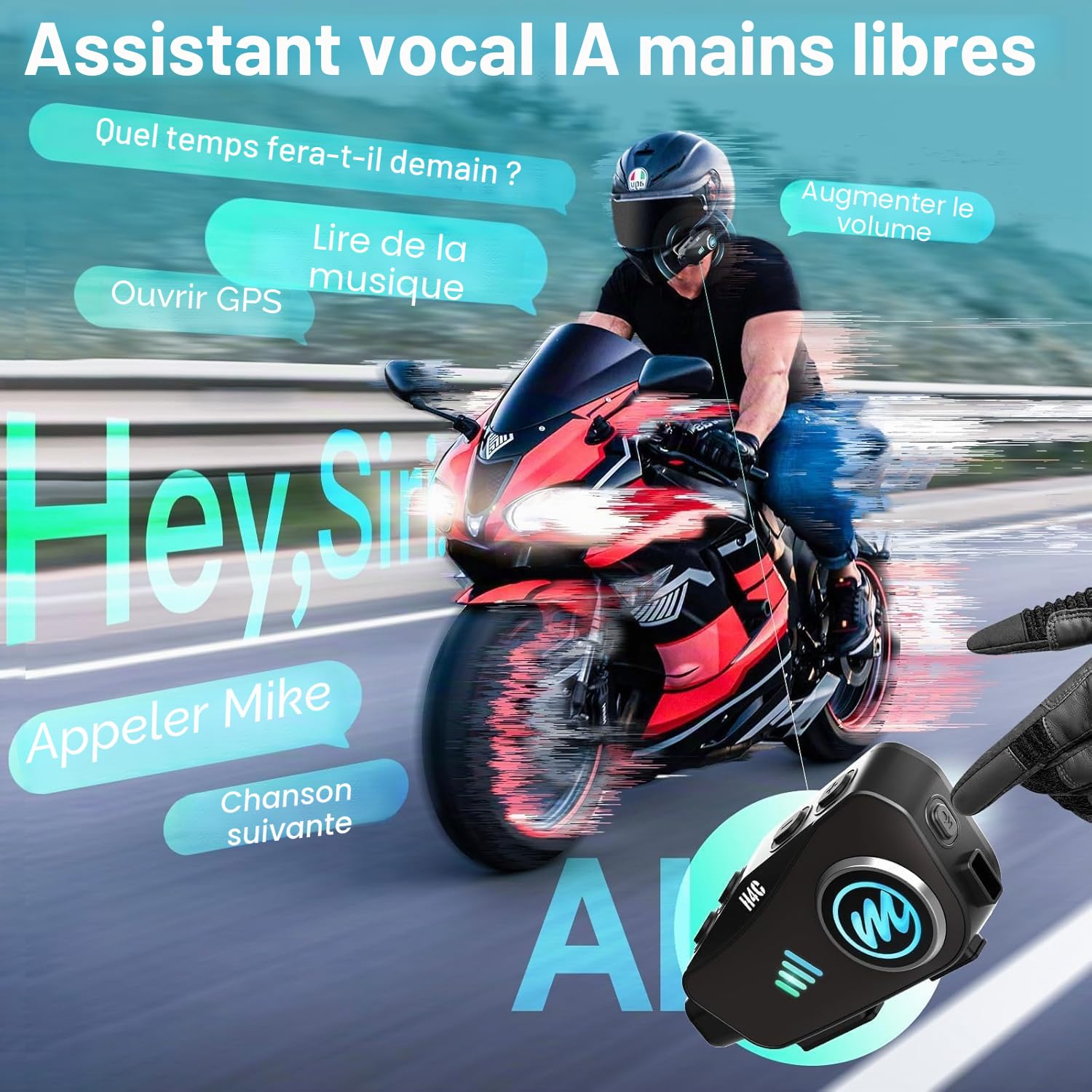 Moman H4C Casque Moto avec Caméra – Caméra 1080P Grand Angle 120° à 360°, Carte TF 32 Go Incluse, Son Hi-FI Stéréo, Assistant Vocal AI, IPX6 – Kit Mains Libres Moto