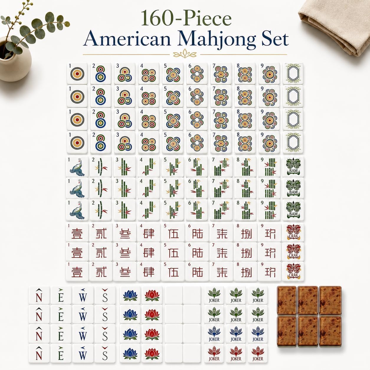 Mahjong Americano 2027 Migliorato in Acrilico Effetto Legno, 160 Tessere a 4 Strati con Simboli Incisi, per Serate di Gioco, Viaggi, Incontri e Regali (D)