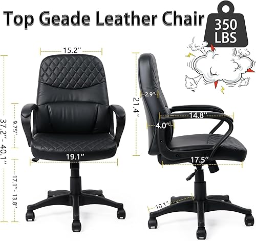 Miniatura 3 de CLATINA Silla de oficina  Silla de escritorio de cuero con ruedas de respaldo medio y silla giratoria ergonómica ejecutiva con soporte lumbar,