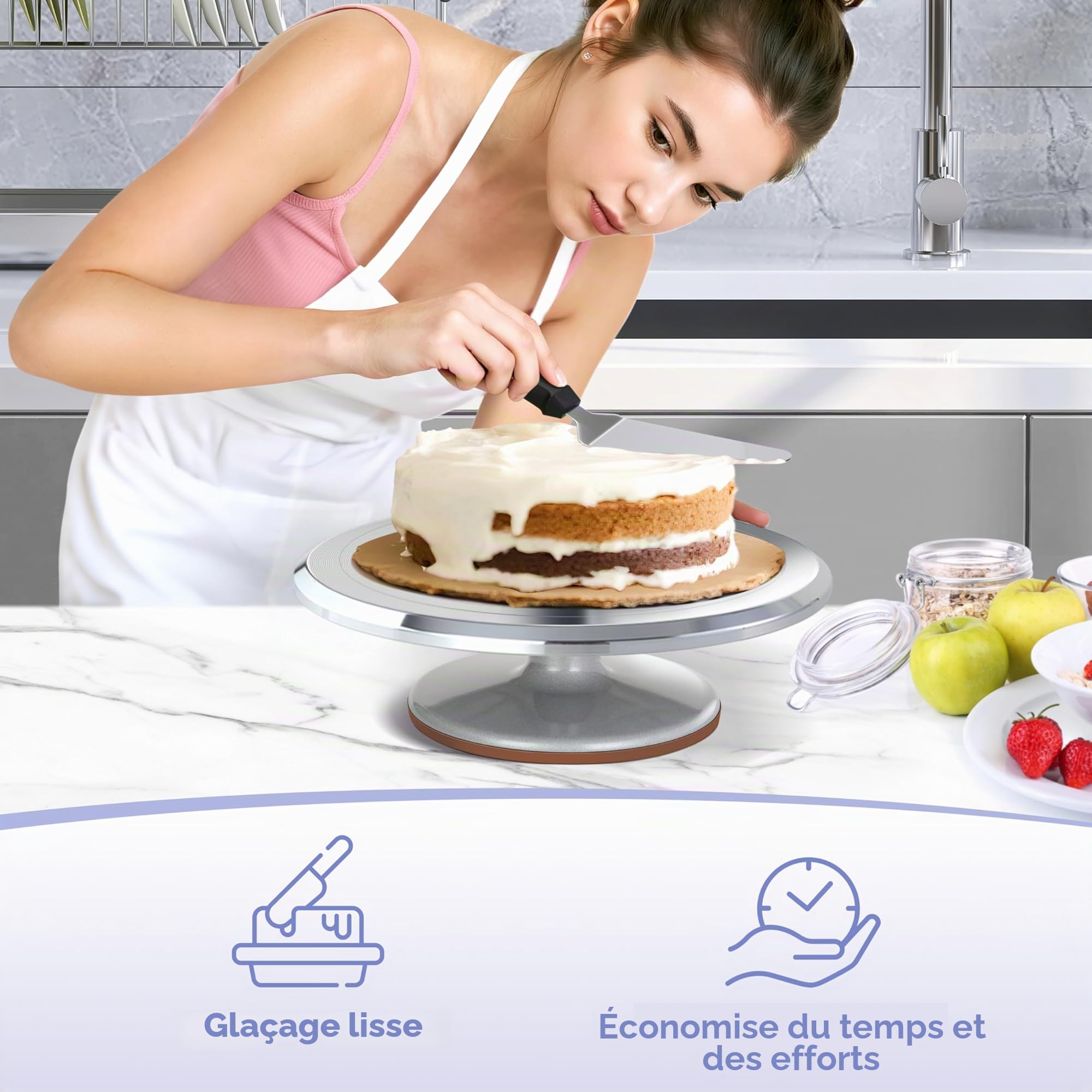 Plateau Tournant Patisserie, Ohuhu 30 cm Plateau Tournant Gateau avec 2 Spatules à Glaçage en 3 Grattoirs à Gâteau, Plateau Tournant Décoration De Gâteau pour la Fabrication de Gâteaux