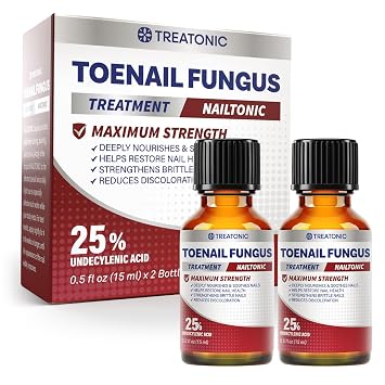 Treatonic Toenail Fungus Treatment Extra Strength Antifungal Repair Solution with 25% Undecylenic Acid for Toe Nail Fungus Treatments - Restores Damaged & Discolored Nails Appearance - 2 Bottles