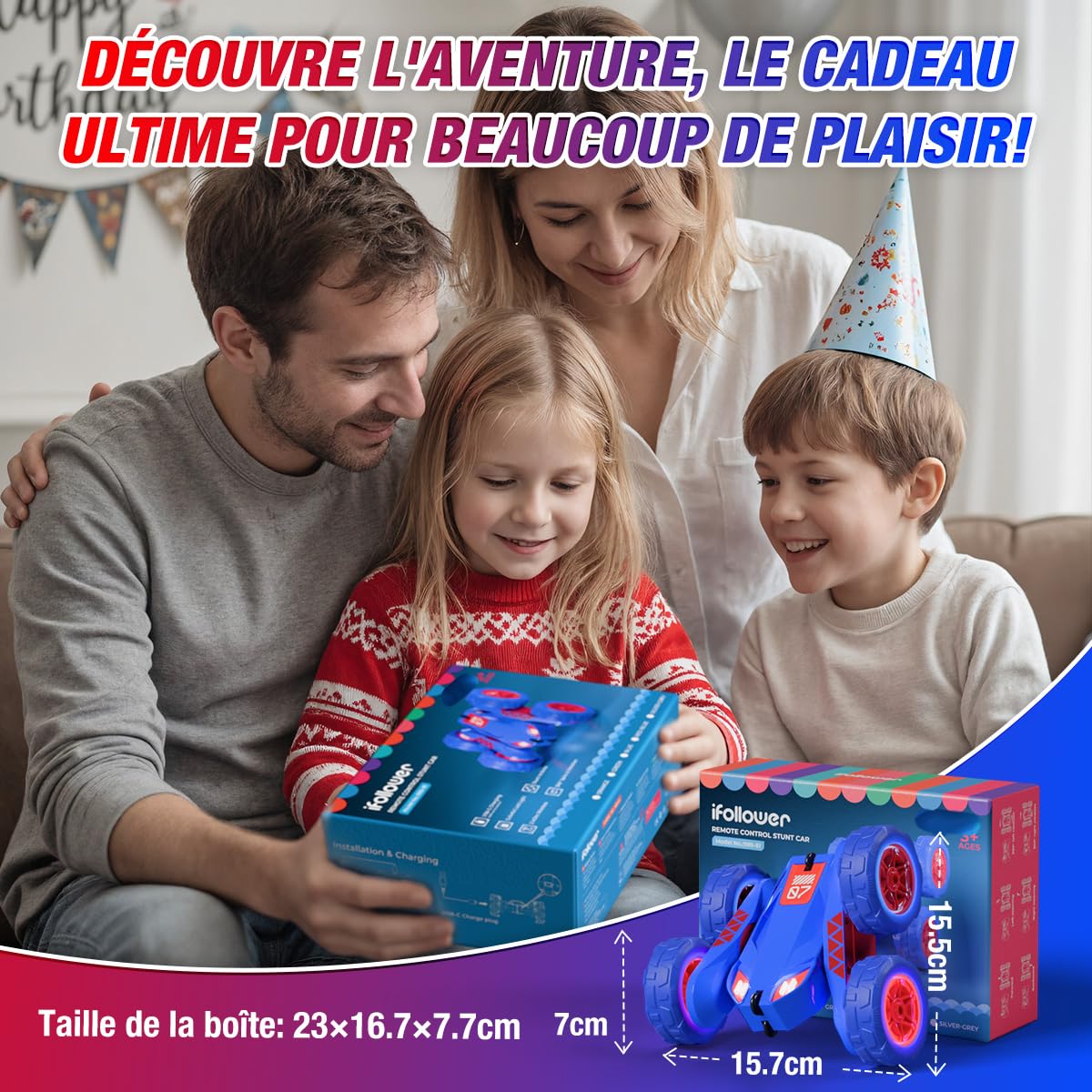 Voiture Télécommandée USB Chargement Direct avec LED,2.4Ghz 360° Rotation Monster Truck Tout Terrain,RC Voiture Radiocommandée Cadeau Jouet Enfants 3-12 Ans Garçon Fille