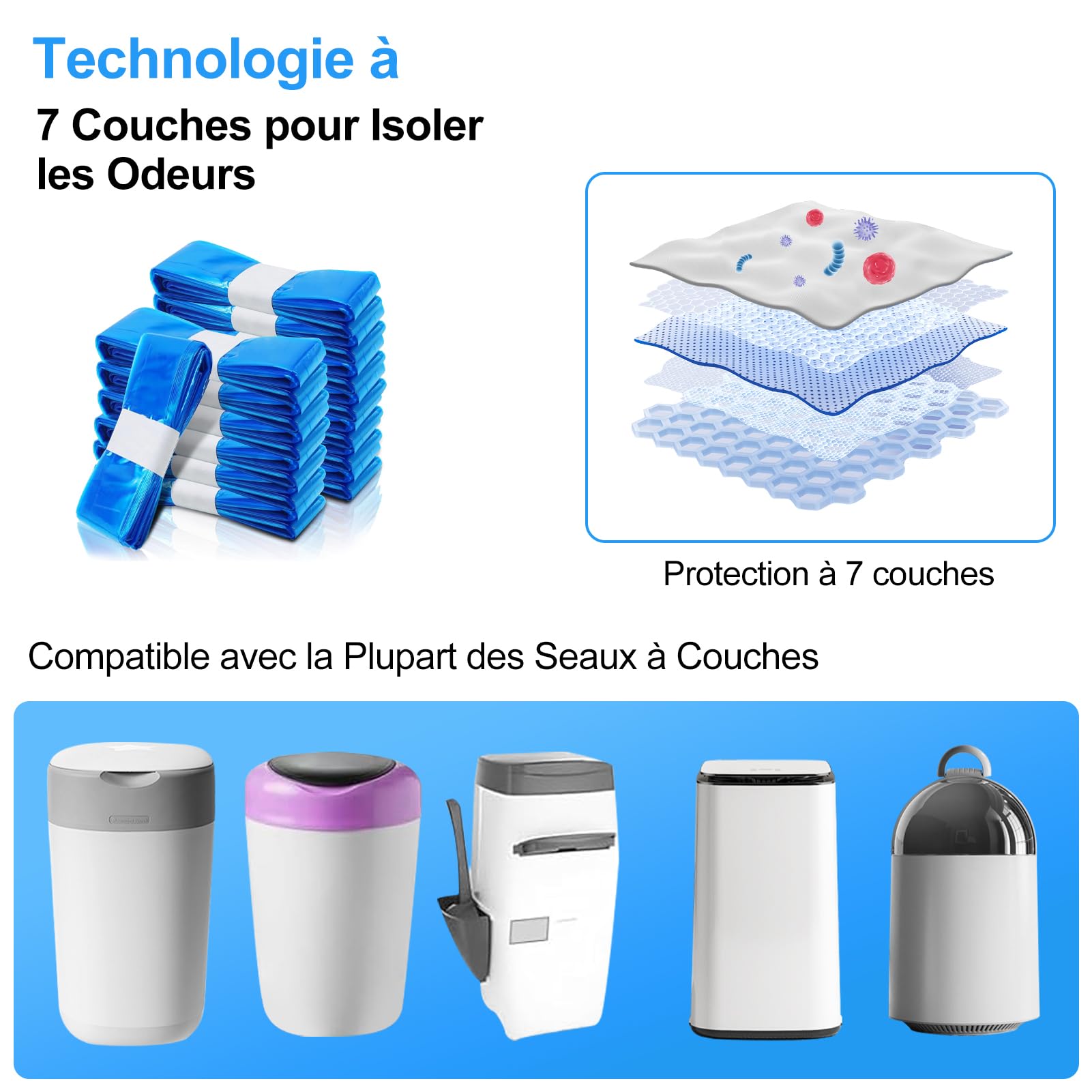 Lot de 10 recharges pour poubelle à couches - Anti-odeurs - Pour Lot de 10 recharges pour poubelle à couches - Anti-odeurs - Pour
