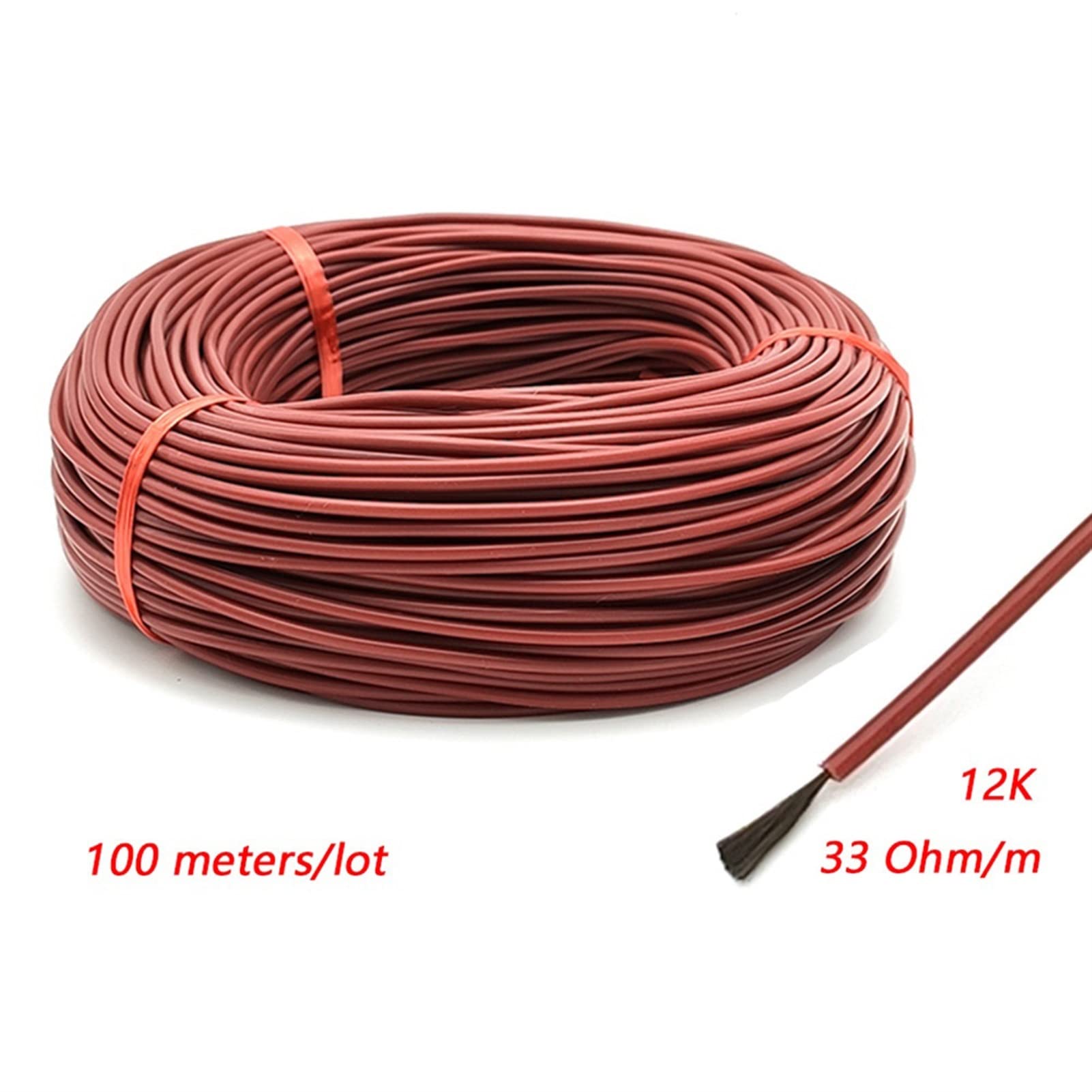 Câble Chauffant Câble de Sol Chaud, 100 mètres 33 Ohm/m 3 mm, Gaine en Caoutchouc de Silicone, Fil Chauffant en Fibre de Carbone Chauffage Durable