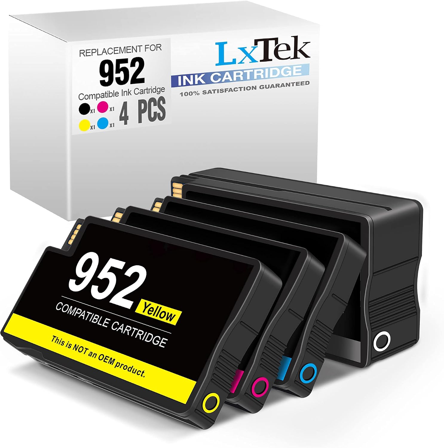 LxTek Remanufactured Ink Cartridge Replacement for hp 952xl 952 XL (1 Black, 1 Cyan, 1 Magenta, 1 Yellow)