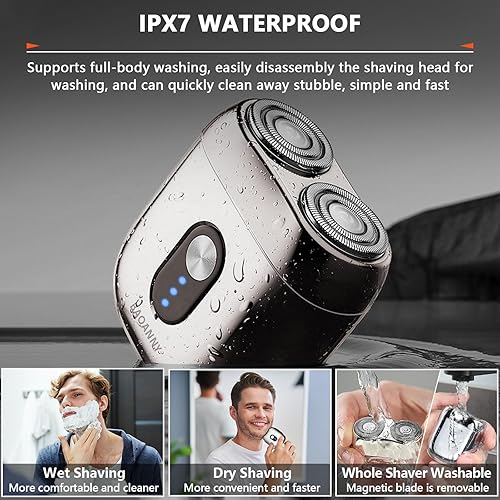 Miniatura 4 de Portable Rotary Shaver, Mini Electric Razor for Men, Alloy Body & Magnetic Shaving Head, Wet and Dry Shaving,Waterproof, Cordless Electric Razor