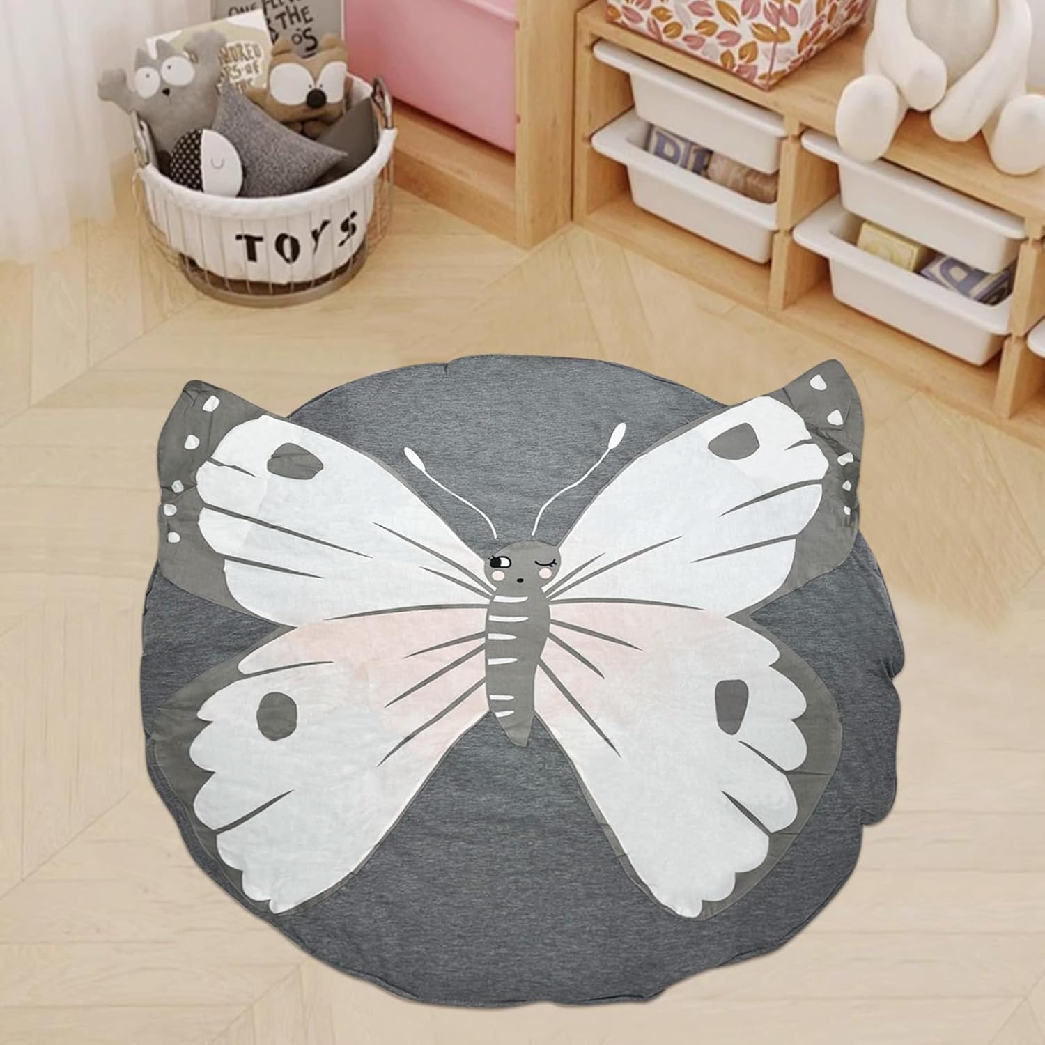 ABREEZE Butterfly Baby Round Play Pad Crawling Mat Blanket Tummy Time Mat Rug for Kids Children Toddlers Bedroom