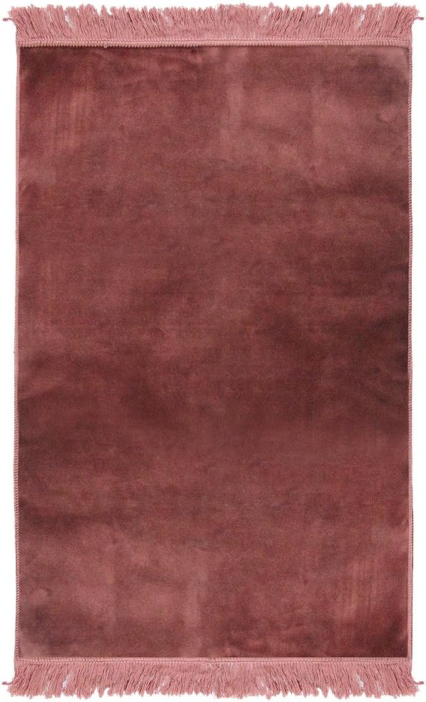 Hijaz Prayer Rug 3.6' x 2.3' Solid Plain Dark Pink Color with Tassels