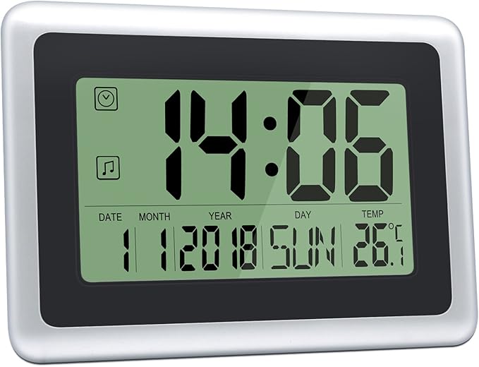 HeQiao Slim Large LCD Digital Alarm Clock Day Date Digital Calendar Day