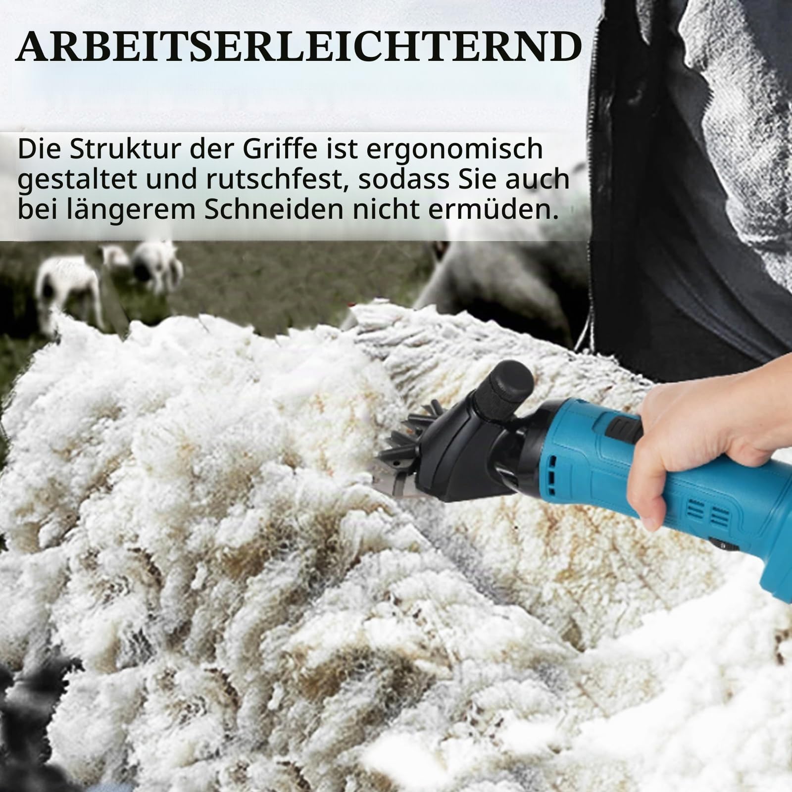 Schafschermaschine, 3000Mah Schermaschine Pferd 2400r/min Kabellos Schafschermaschine Akku tragbar 6-Gang Schäfer Schermaschine mit 2 Akkus für Schafen Ziegen Alpakas Ochse (13 gerade Zähne)