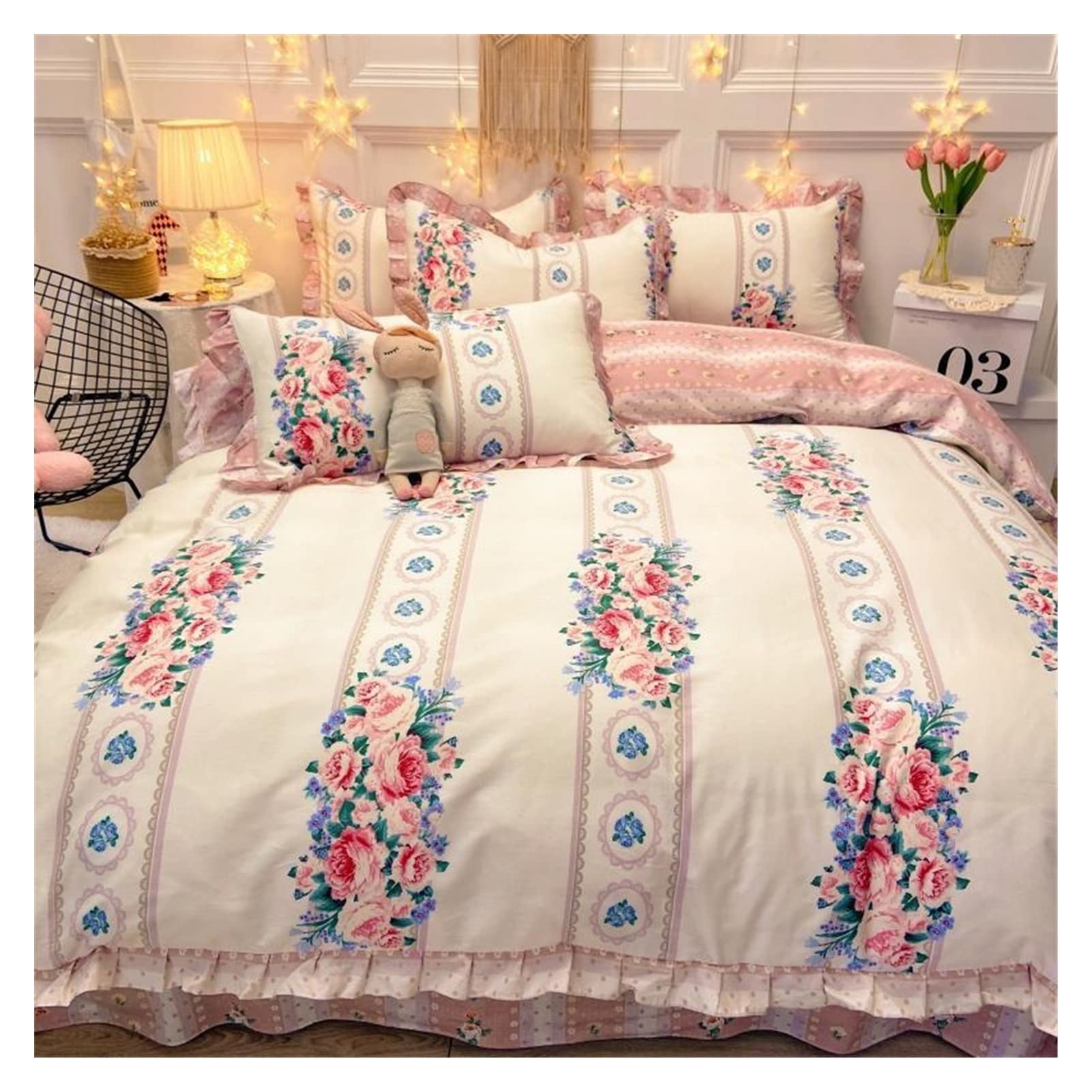 Parure de lit fleurs vintage en pur coton pour lit Queen Size