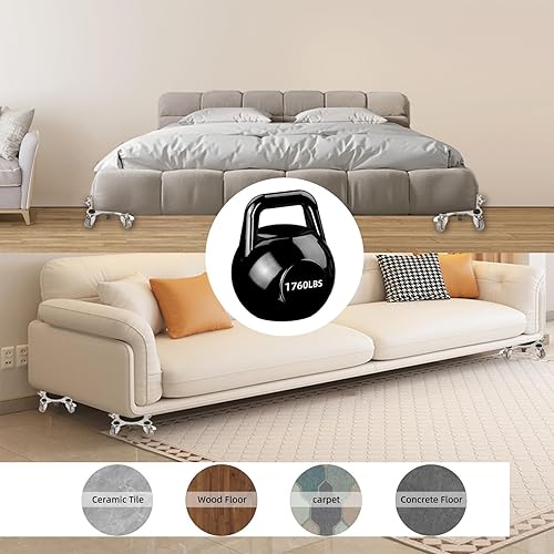 Miniatura 4 de Carretilla de muebles, mudanzas de muebles con 5 ruedas, panel de acero al carbono, plataforma resistente, carga máxima de 3300 libras, elevador de