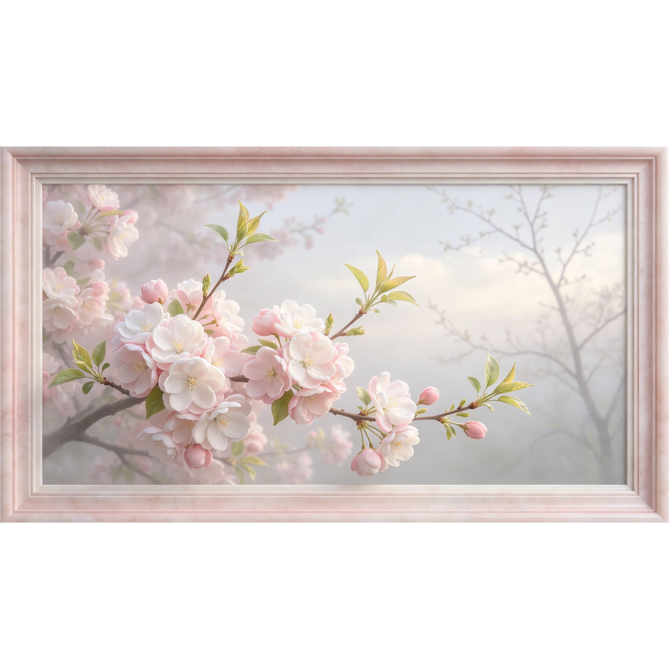 QZLITHOTIC 50x90cm3D Framed Wall Art， Blossom Branch Botanical Watercolor Self‑Adhesive Mural， Water‑Activated Peel & Stick Fabric Decor Wall Decal for Bedroom Living Room