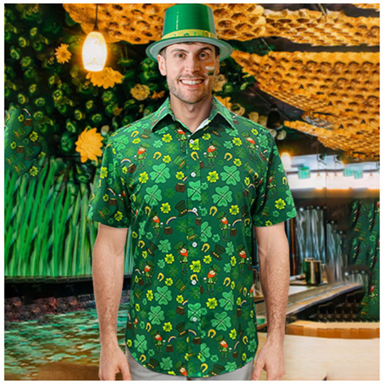St. Patrick’s Day Hemd Herren – Mit Kleeblatt-Print, Lässiges Freizeithemd, Aus Atmungsaktivem Stoff