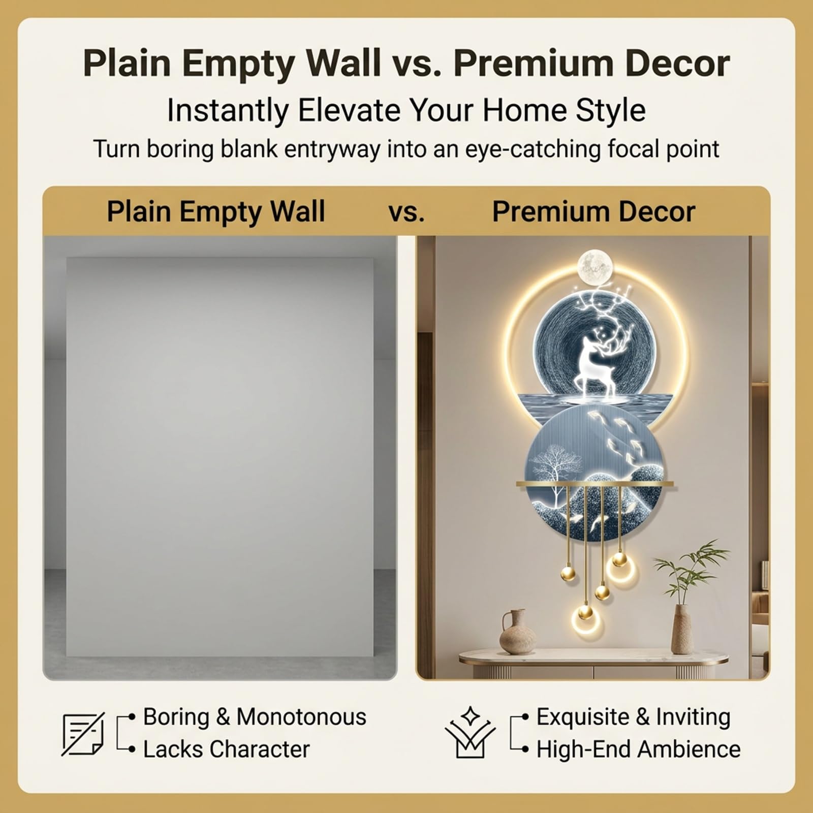 Quadro Moderno 3D con LED Decorazione Parete Illuminata per Casa Ufficio | Design 3D Immersivo, Illuminazione LED Calda, Installazione Facile, Arte Moderna(S,61.0IN*27.6IN_NO LED)