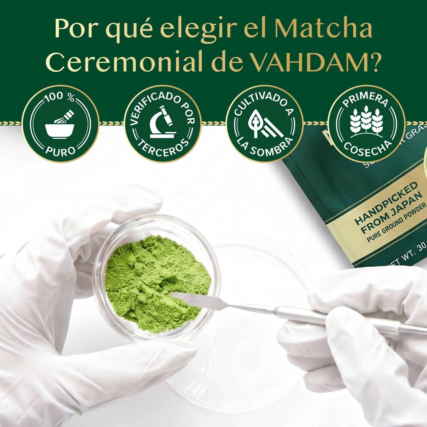 VAHDAM Matcha Ceremonial 30g | Té Verde Matcha Japonés Grado Ceremonial de Uji, Japón | Polvo Ultra Fino y Sedoso | Sabor Delicado Sin Amargor | Ideal para Ceremonia del Té y Matcha Latte