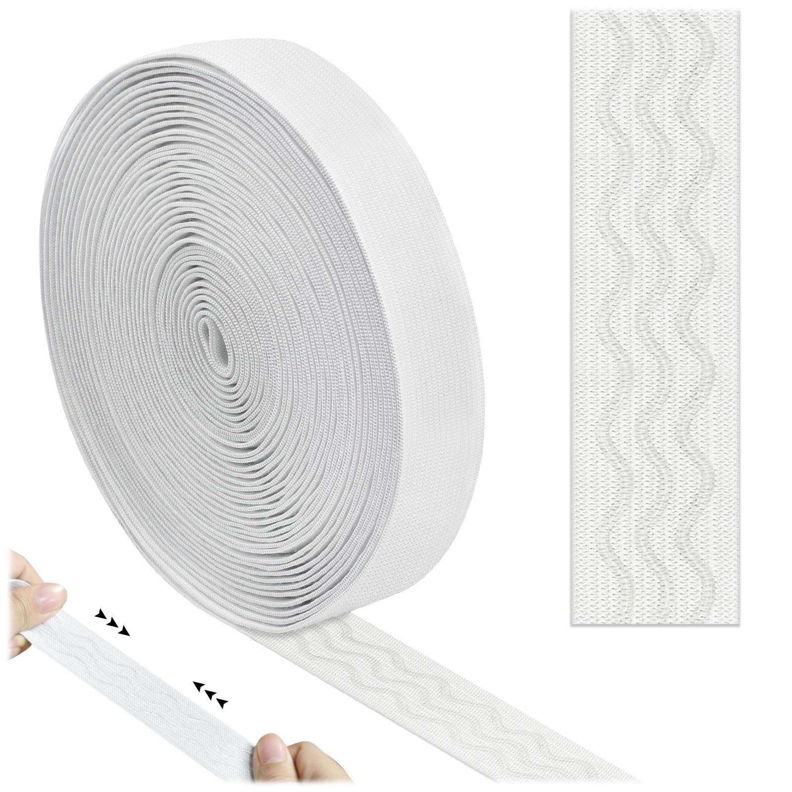 Diakey 1 Roll Silicone Gripper Elastic Band for Sewing, 2.5cm x 9.1m, Non Slip Wave Silicone Grip Tape Stretchy Ribbon for Clothing Pants Waistband Wig Making, White