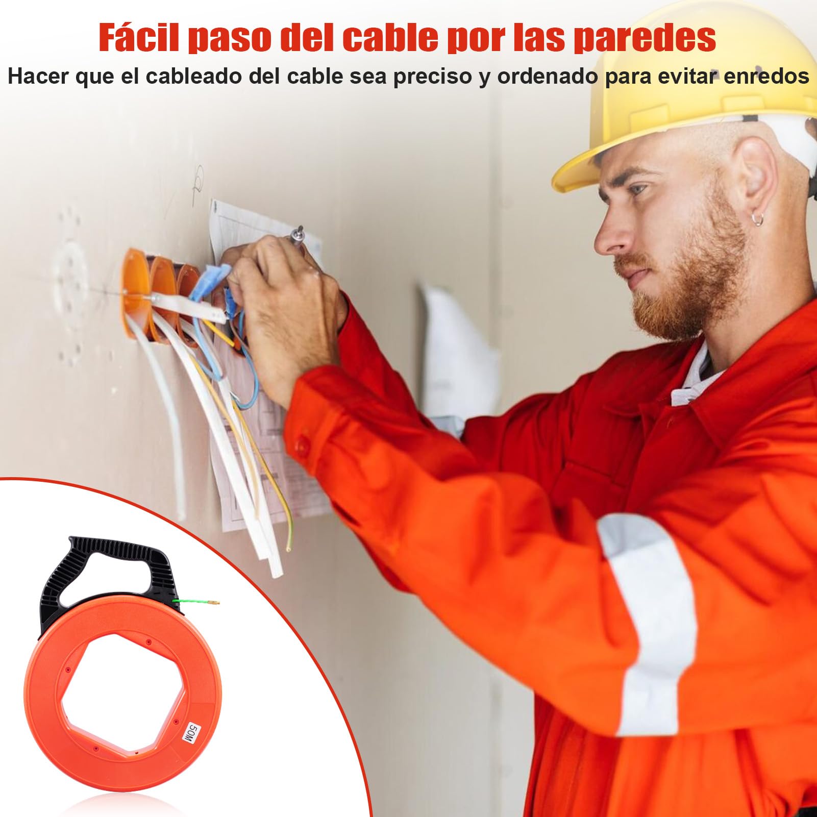 Guia Pasacables 4,5mm 50m, Guia Cables 50m, Ayuda de Extracción de Cables con 7 Muelles Guía, Guia Cables Espiral Guía Pasacables para Cableado Datos Telecomunicaciones Ingeniería Eléctrica