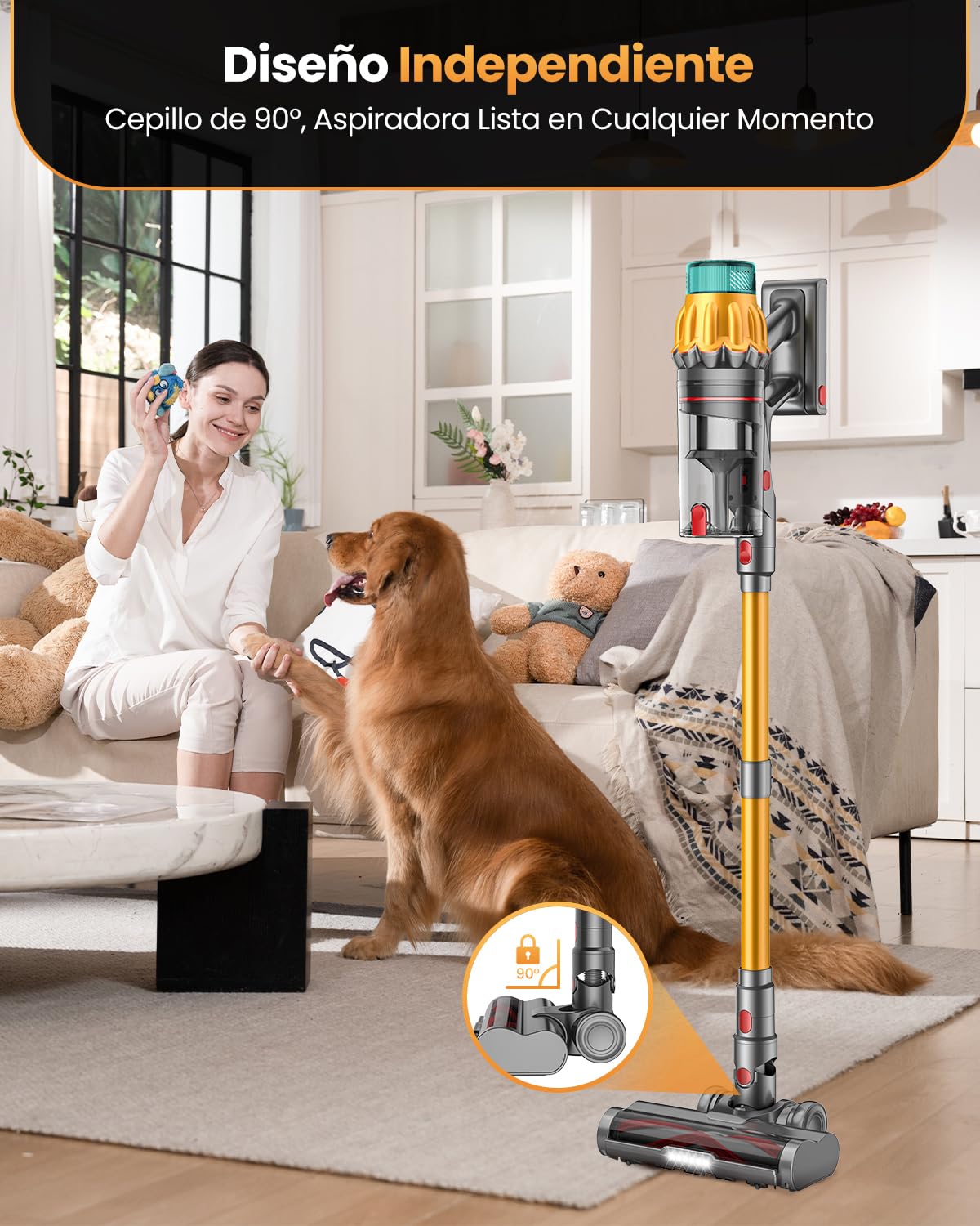 48 Kpa/550W/70Min Aspiradora sin Cable, 2.0L Aspirador de Mano con Pantalla Táctil, Cepillo Antienredos, Carga de Pared, Escoba Aspiradora sin Cable para Suelo Alfombra Pelos de Mascotas Automóviles