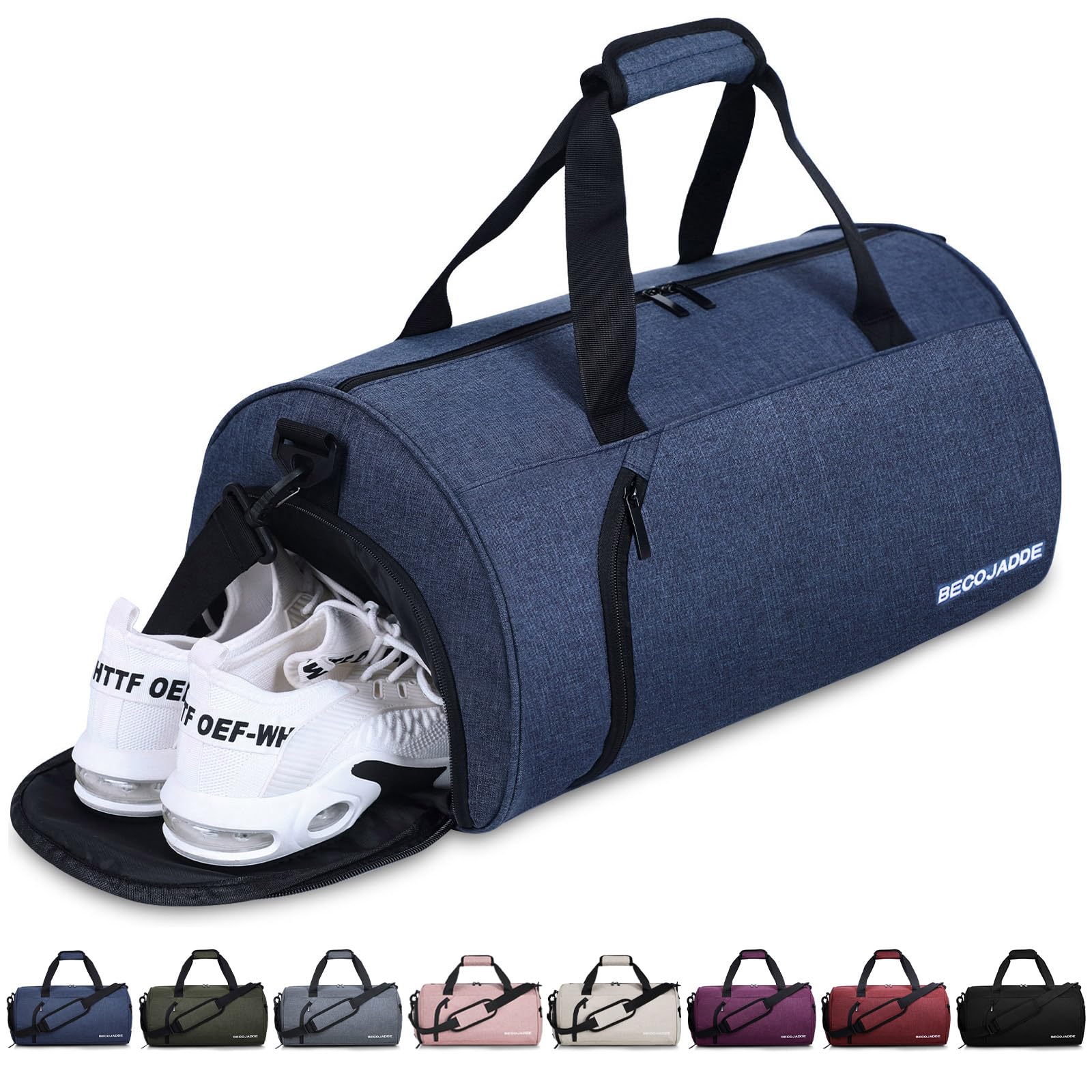 BECOJADDE Sporttaschen für Damen und Herren, 35L Reisetasche Duffel Bag Übernachtungstasche mit Schuhfach & Nassfach, wasserdichte Handgepäcktasche für Sport, Fitnessstudio, Schwimmen