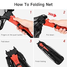 SAN LIKE Fishing Net Fish Landing Net Collapsible Fish Net with Anti-Slip Telescoping Rubber Pole Handle for Kids Adults in Saltwater Freshwater (Orange Fiberglass Pole,Length 30.7 to 43.3)