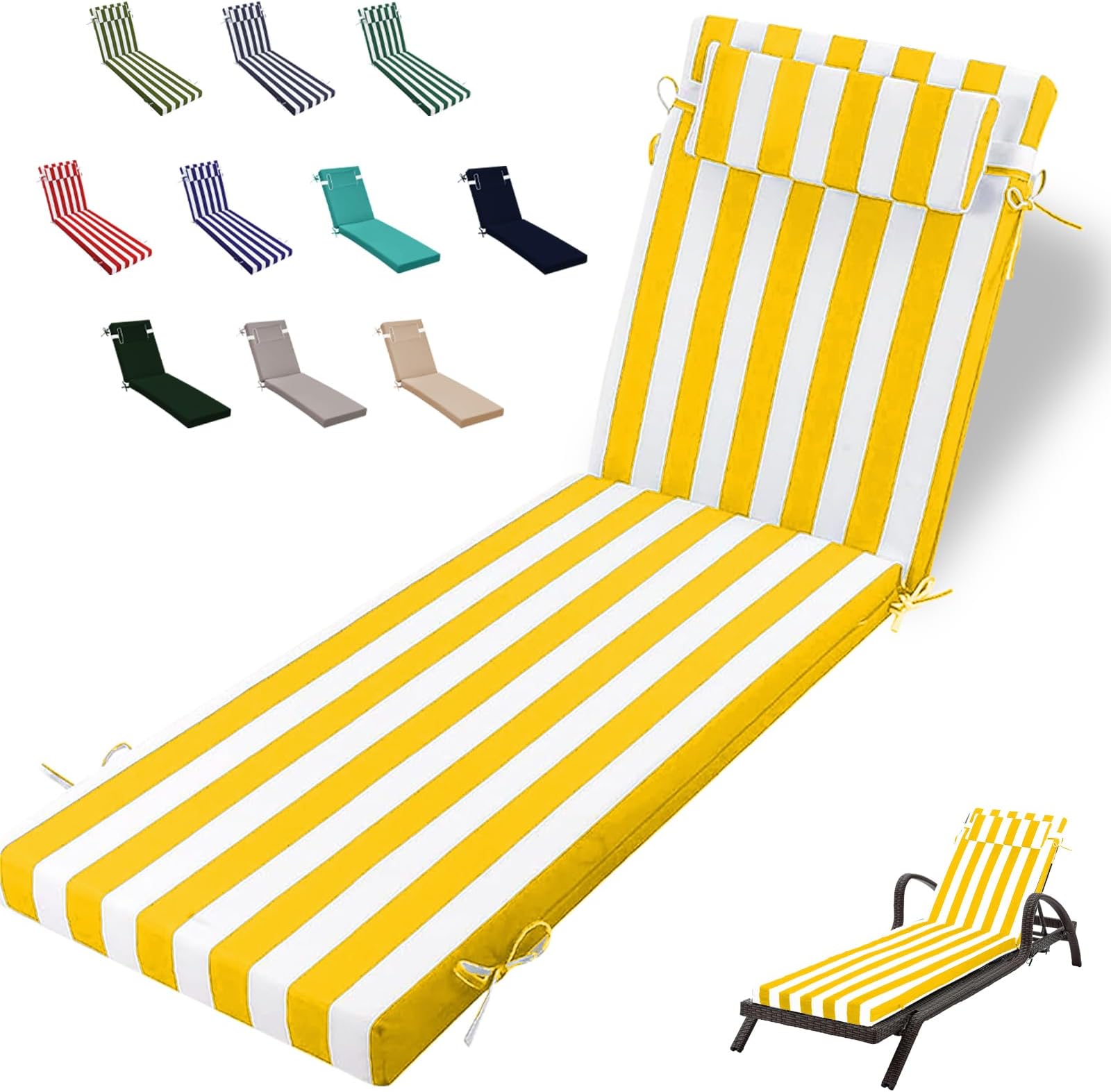 Outdoor Chaise Lounge Cushion Thicken, Bright Yellow 1pc, 80x26x3 in