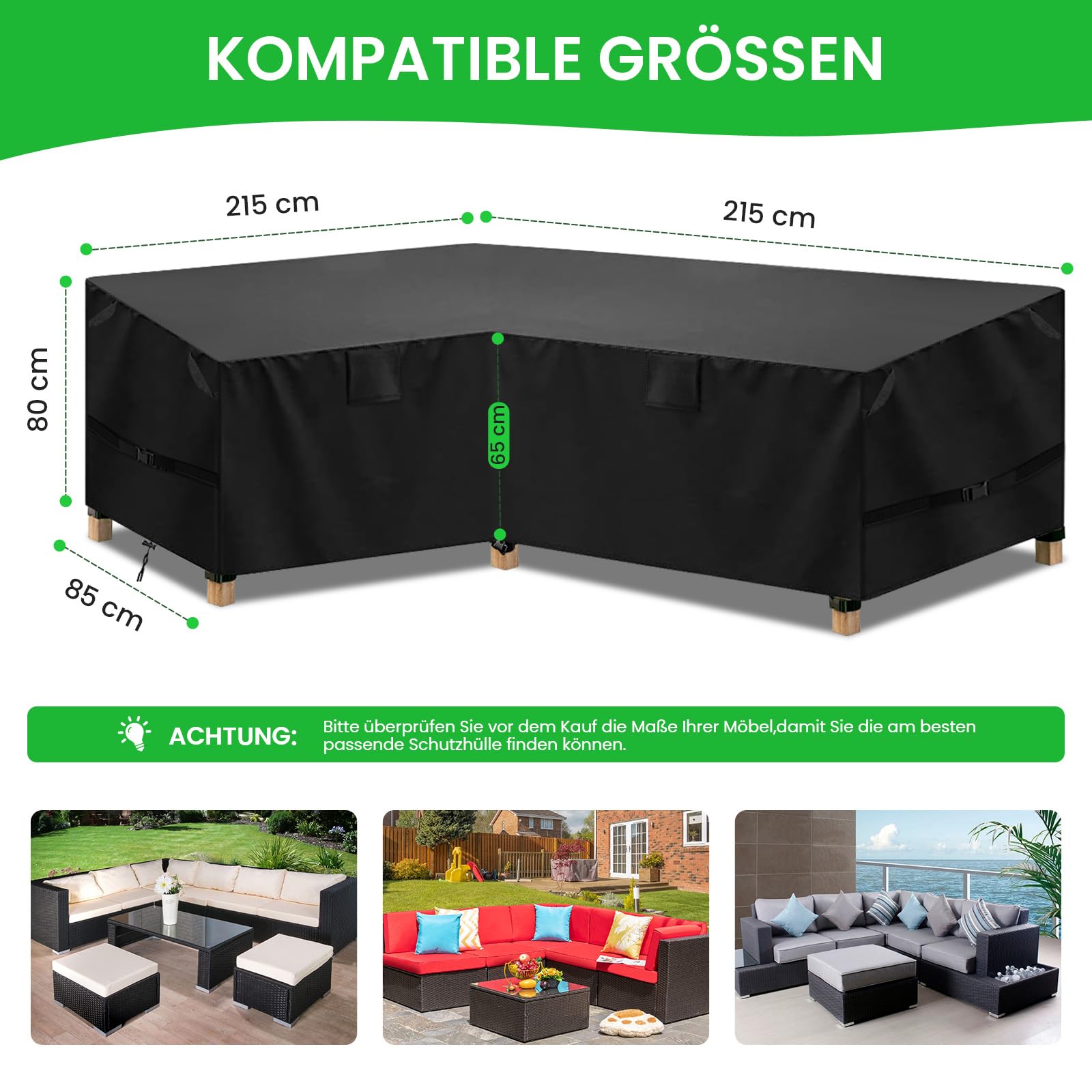 Housse Canapé d'angle Extérieur, Bache Salon de Jardin Forme en L Imperméable, Housse de Canape Angle en 420D Oxford Protection pour Mobilier Jardin Extérieur (Noir, 215x215x85x80/65cm)