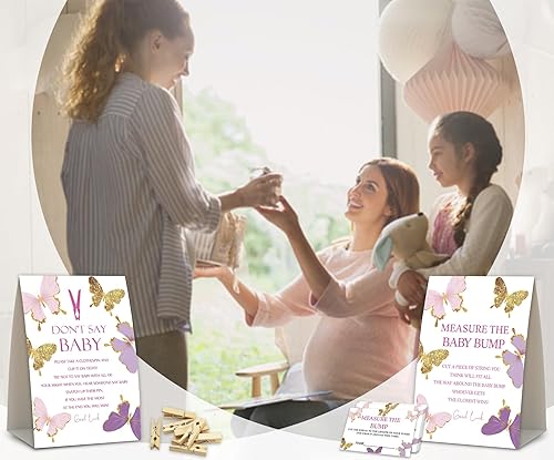 Miniatura 4 de Juego de 2 mariposas para baby shower, no digas juegos de pinzas para la ropa, mide la protuberancia, decoraciones de baby shower, juego de baby