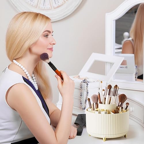 Miniatura 6 de Geora Organizador de brochas de maquillaje, organizador de brochas de maquillaje giratorio de 360, 5 ranuras para brochas de maquillaje,